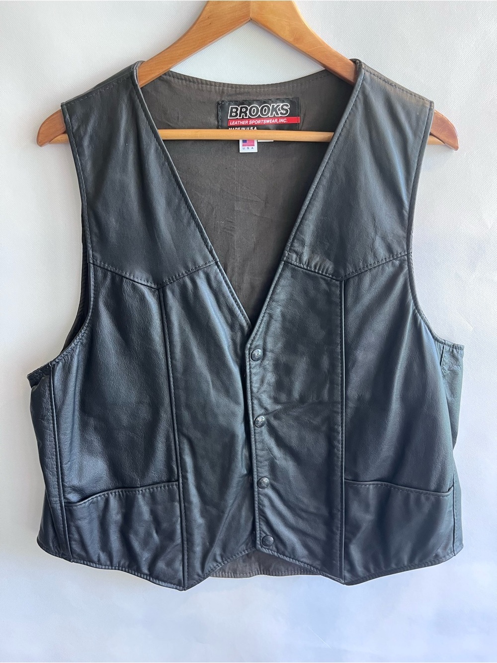 Vintage Brooks Black Leather Motorcycle Vest